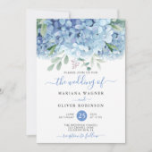 Blue Hydrangeas Watercolor Floral Wedding Einladung (Vorderseite)