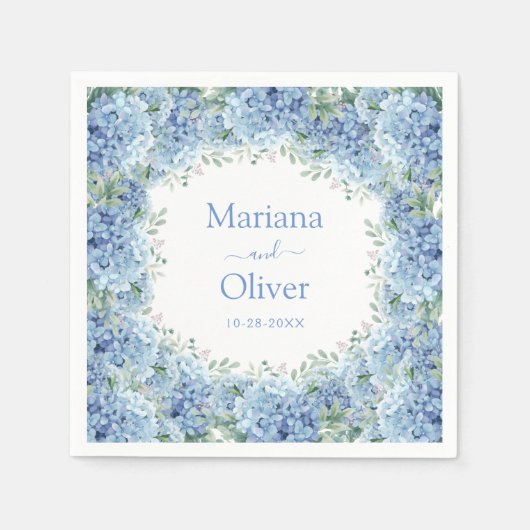 Blue Hydrangeas Watercolor Floral Wedding Serviette (Vorderseite)