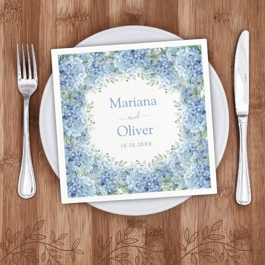 Blue Hydrangeas Watercolor Floral Wedding Serviette