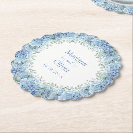 Blue Hydrangeas Watercolor Floral Wedding Untersetzer