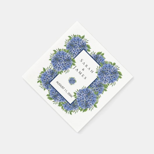 Blue Hydrangeas Watercolor Hochzeitsempfang Serviette (Ecke)