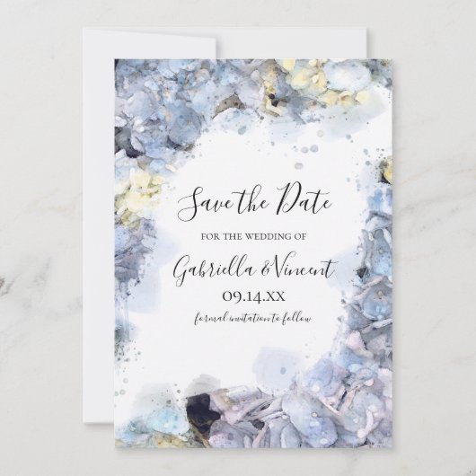 Blue Hydrangeas Watercolor Wedding Save the Date (Vorderseite)