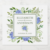 Blue Hydrangeas Watercolor Wedding Schaumweinetikett (Einzelnes Label)