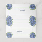 Blue Hydrangeas Watercolor Wedding Tischnummer Platzkarte (Außenseite Aufgefaltet)