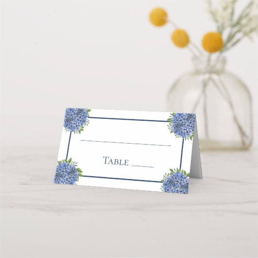 Blue Hydrangeas Watercolor Wedding Tischnummer Platzkarte (Vorderseite)