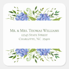 Blue Hydrangeas Wedding Address Quadratischer Aufkleber