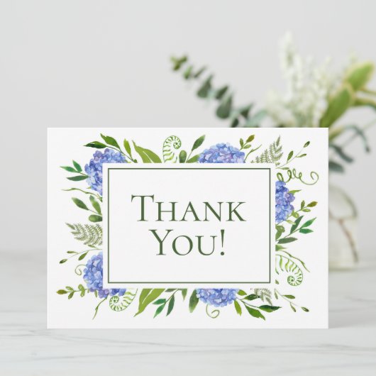 Blue Hydrangeas Wedding Dankeskarte (Stehend Vorderseite)