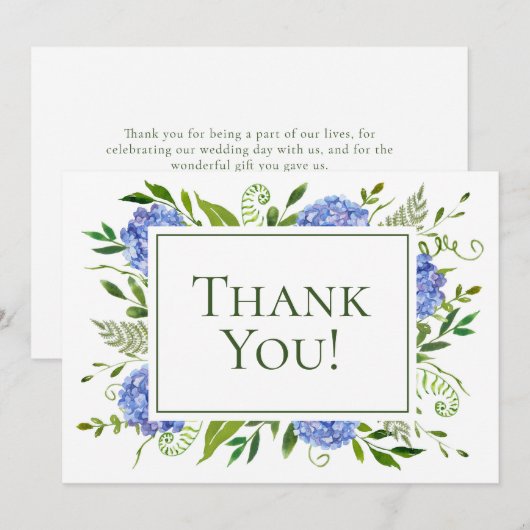 Blue Hydrangeas Wedding Dankeskarte (Vorne/Hinten)
