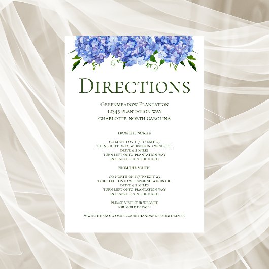Blue Hydrangeas Wedding Directions Enclosure Card Begleitkarte