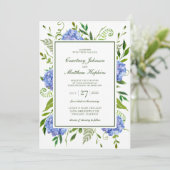 Blue Hydrangeas Wedding Einladung (Stehend Vorderseite)