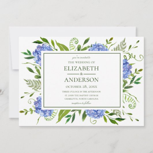 Blue Hydrangeas Wedding Einladung (Vorderseite)