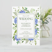 Blue Hydrangeas Wedding Einladung (Stehend Vorderseite)