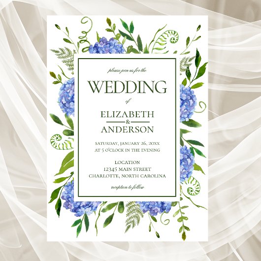 Blue Hydrangeas Wedding Einladung
