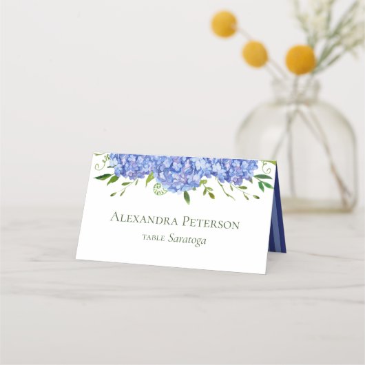 Blue Hydrangeas Wedding Platzkarte (Vorderseite)