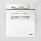 Blue Hydrangeas Wedding Platzkarte (Außenseite Aufgefaltet)