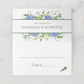Blue Hydrangeas Wedding Platzkarte (Außenseite Aufgefaltet)