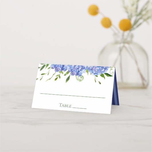 Blue Hydrangeas Wedding Platzkarte (Rückseite)