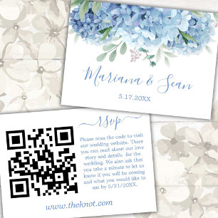 Blue Hydrangeas Wedding QR Code Enclosure Card Dankeskarte