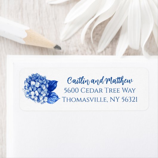 Blue Hydrangeas Wedding Return Address Label (Insitu)