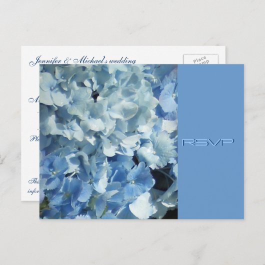 Blue Hydrangeas Wedding RSVP Einladungspostkarte (Vorne/Hinten)