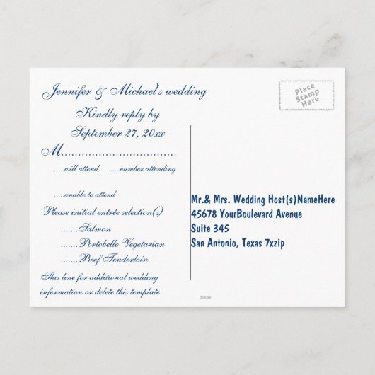 Blue Hydrangeas Wedding RSVP Einladungspostkarte (Rückseite)