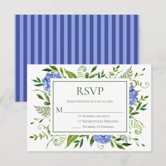 Blue Hydrangeas Wedding RSVP Karte (Vorne/Hinten)