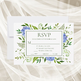 Blue Hydrangeas Wedding RSVP Karte