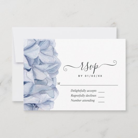 Blue Hydrangeas Wedding RSVP Karte (Vorderseite)