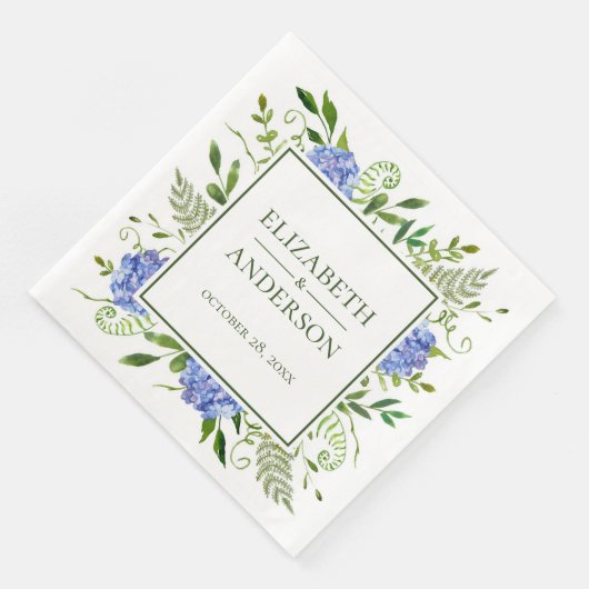Blue Hydrangeas Wedding Serviette (Ecke)