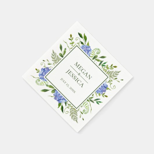 Blue Hydrangeas Wedding Serviette (Ecke)