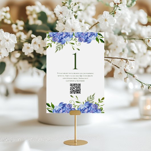 Blue Hydrangeas Wedding Table Name Tischnummer