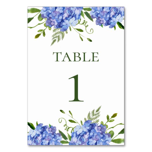 Blue Hydrangeas Wedding Tischnummer (Vorderseite)