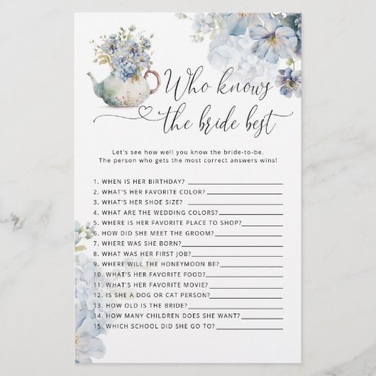 Blue Hydrangeas Wer kennt das beste Spiel der Brau (Vorderseite)