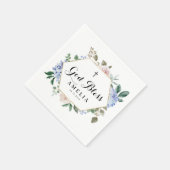 Blue Hydrangees und Rose Gott segne Bläserrahmen Serviette (Ecke)
