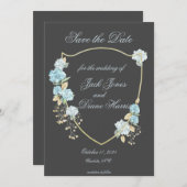 Blue Hydreanga Save the Date Ankündigung (Vorne/Hinten)