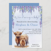 Blue Hyrdrangeas geschlechtsneutral Highland Kuh Einladung (Vorne/Hinten)