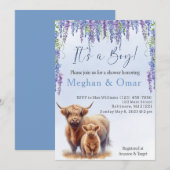 Blue Hyrdrangeas Highland Kuh Baby Dusche Einladung (Vorne/Hinten)