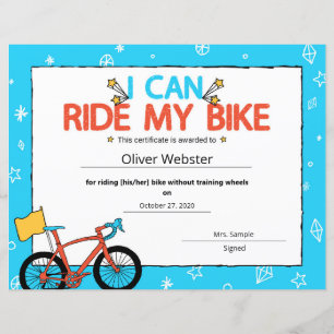Blue I can Ride My Bike Meilenstein Zertifikat