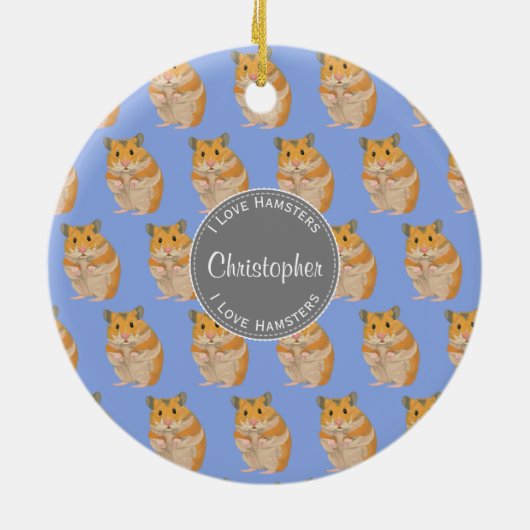 Blue I Liebe Hamsters Hamster Pattern Keramikornament (Hinten)