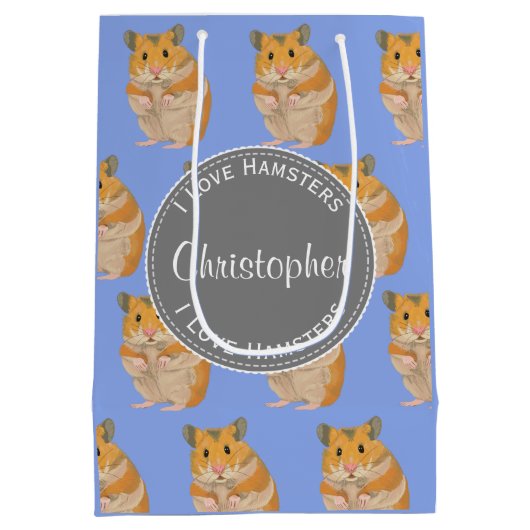 Blue I Liebe Hamsters Hamster Pattern Mittlere Geschenktüte (Rückseite)