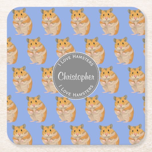 Blue I Liebe Hamsters Hamster Pattern Rechteckiger Pappuntersetzer (Vorderseite)