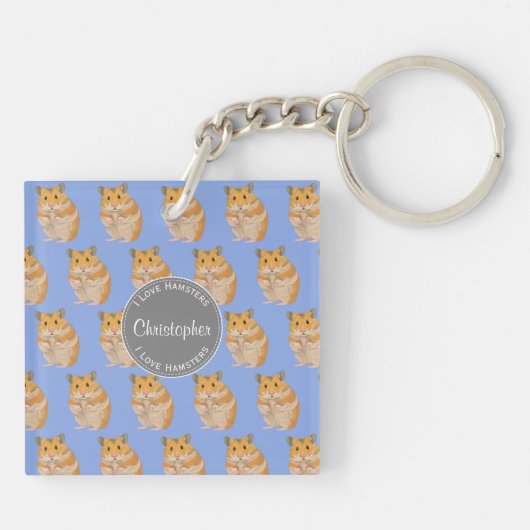 Blue I Liebe Hamsters Hamster Pattern Schlüsselanhänger (Rückseite)