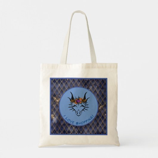 Blue I Liebe Shopping Dragon Head & Scales Tote Ba Tragetasche (Rückseite)