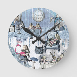 Blue Ice Alice im Wunderland Glitzer Runde Wanduhr