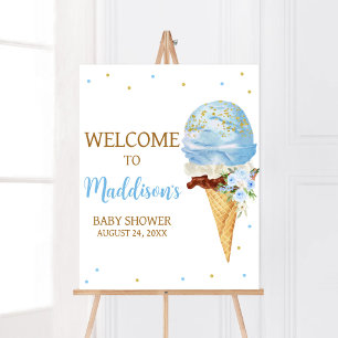 Blue Ice Cream Baby Dusche Willkommen Poster