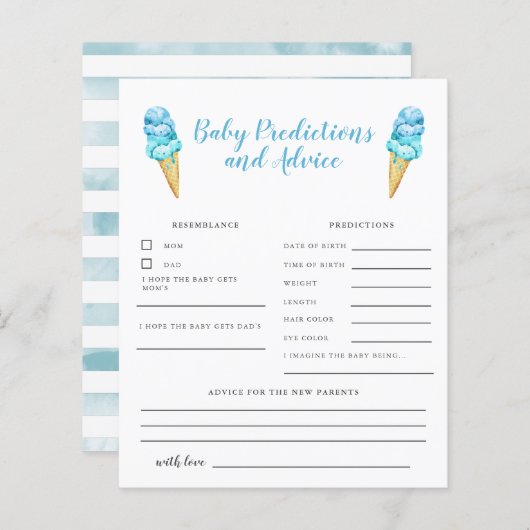 Blue Ice Cream Baby Predictions & Advice Card (Vorne/Hinten)