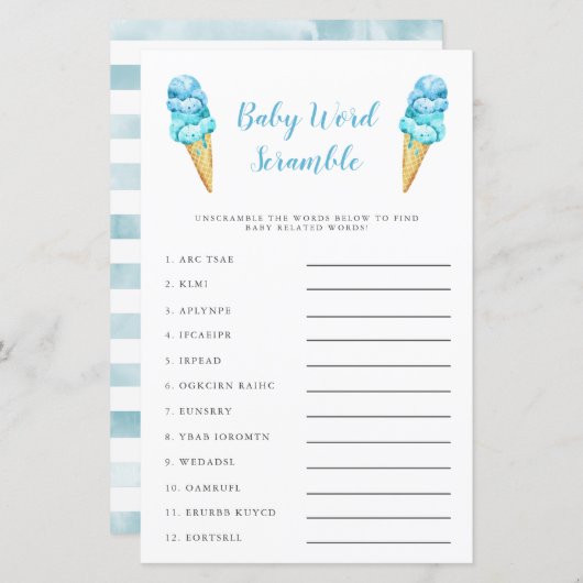 Blue Ice Cream Baby Word Scramble Game (Vorne/Hinten)