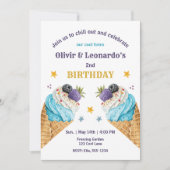 Blue Ice Cream Scoops für zwei Jungen zum Geburtst Einladung (Vorderseite)