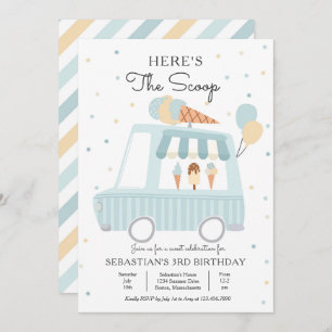 Blue Ice Cream Truck Hier ist der Scoop Geburtstag Einladung