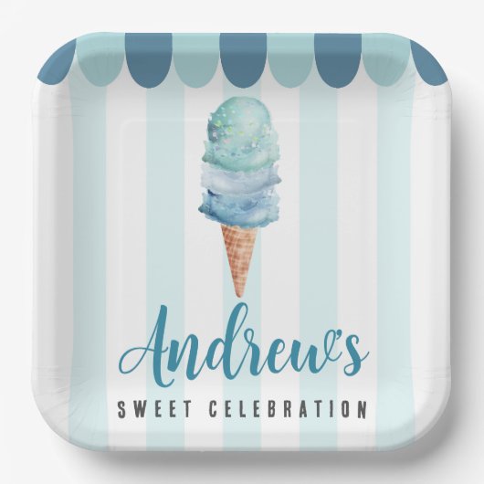 Blue Ice Creme Birthday Party Paper Teller (Vorderseite)